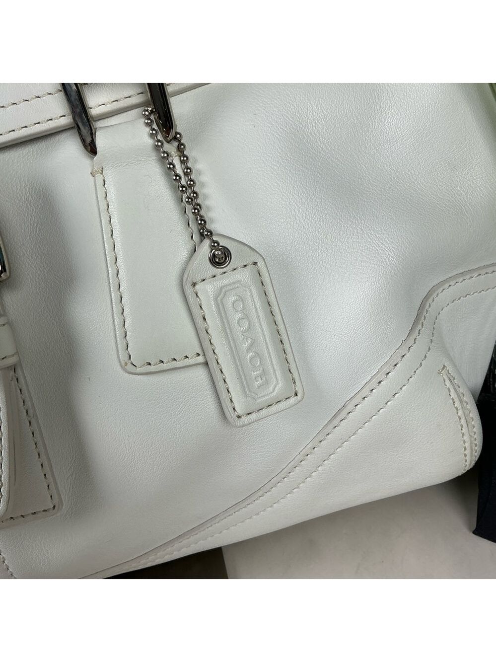 Coach Buckle Vintage Hand Shoulder Bag Soho‎ White Leather Satchel Silver Hardwa - Picture 13 of 16